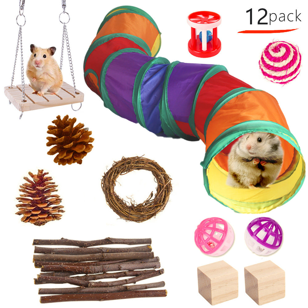 KFX-2880317 Wooden Molar Toy Set for Small Pets - Rabbits, Guinea Pigs, and Parrots, Various Combinations Available