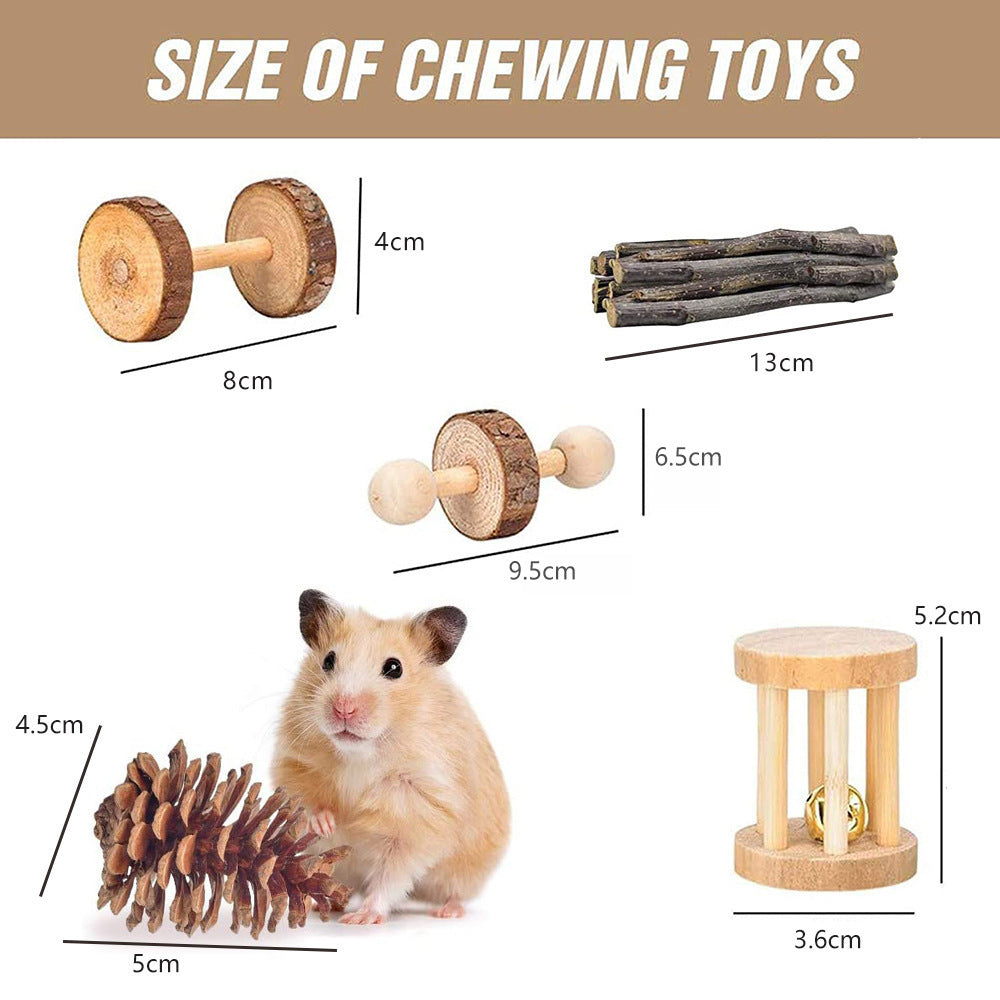 KFX-2880317 Wooden Molar Toy Set for Small Pets - Rabbits, Guinea Pigs, and Parrots, Various Combinations Available