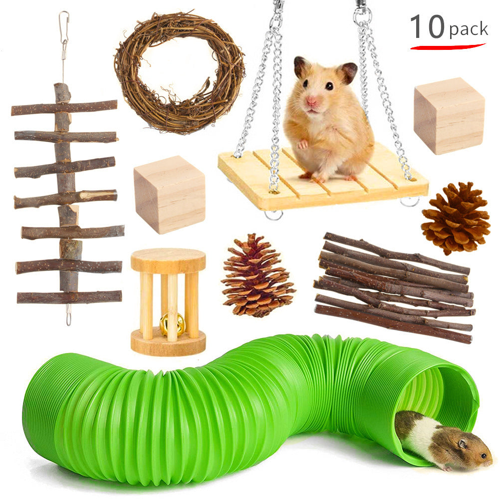 KFX-2880317 Wooden Molar Toy Set for Small Pets - Rabbits, Guinea Pigs, and Parrots, Various Combinations Available
