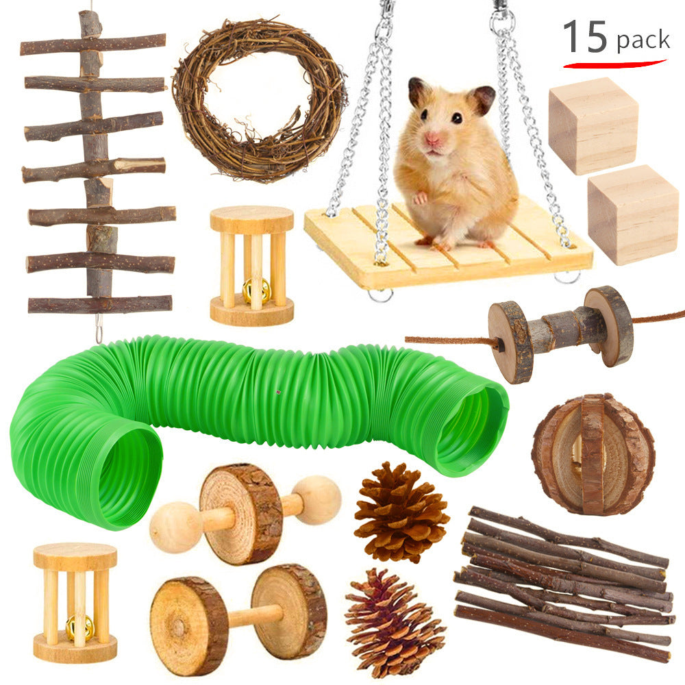 KFX-2880317 Wooden Molar Toy Set for Small Pets - Rabbits, Guinea Pigs, and Parrots, Various Combinations Available