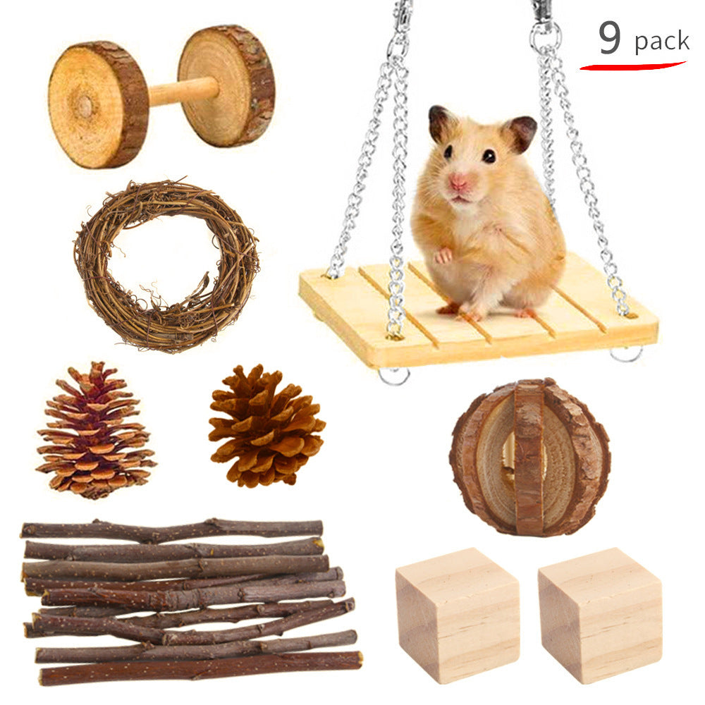 KFX-2880317 Wooden Molar Toy Set for Small Pets - Rabbits, Guinea Pigs, and Parrots, Various Combinations Available