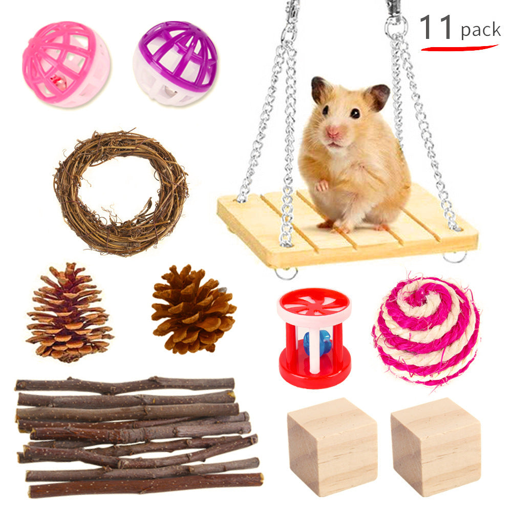 KFX-2880317 Wooden Molar Toy Set for Small Pets - Rabbits, Guinea Pigs, and Parrots, Various Combinations Available