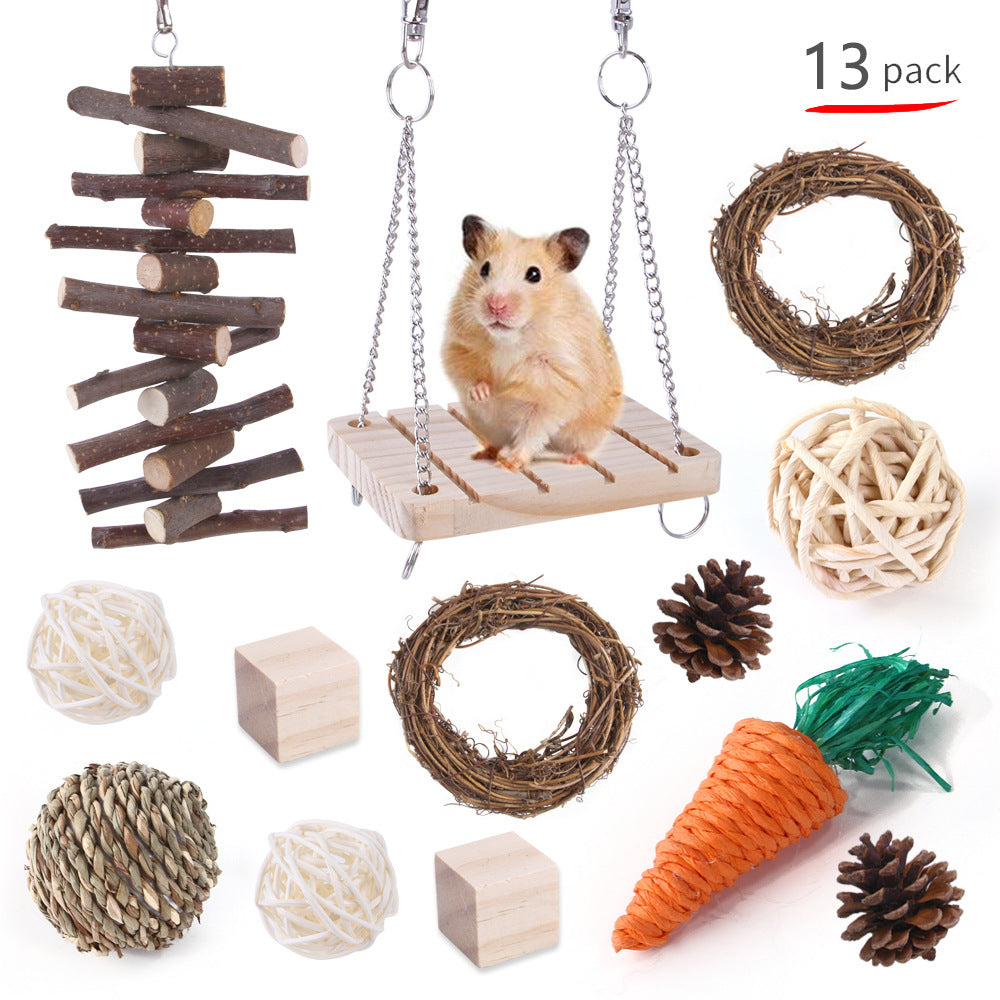 KFX-2880317 Wooden Molar Toy Set for Small Pets - Rabbits, Guinea Pigs, and Parrots, Various Combinations Available