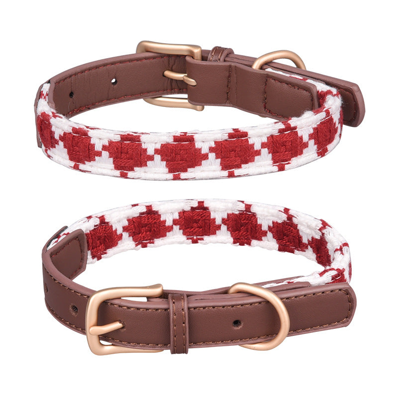 KFX-2880829 Soft Woven Plaid Dog Collar in Red, Green, and Brown - Multiple Sizes Available