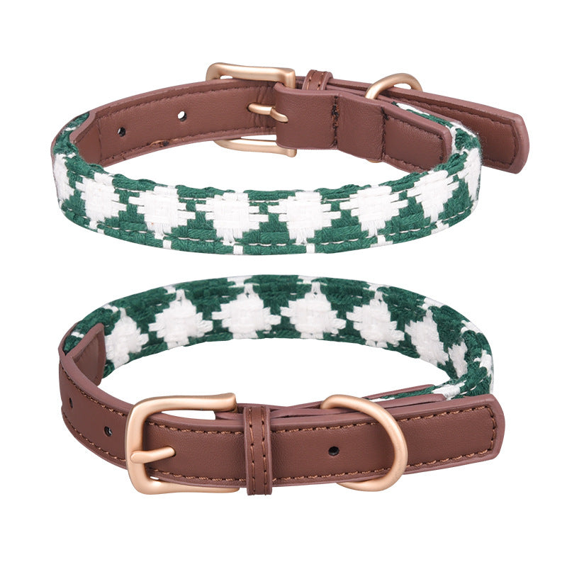 KFX-2880829 Soft Woven Plaid Dog Collar in Red, Green, and Brown - Multiple Sizes Available
