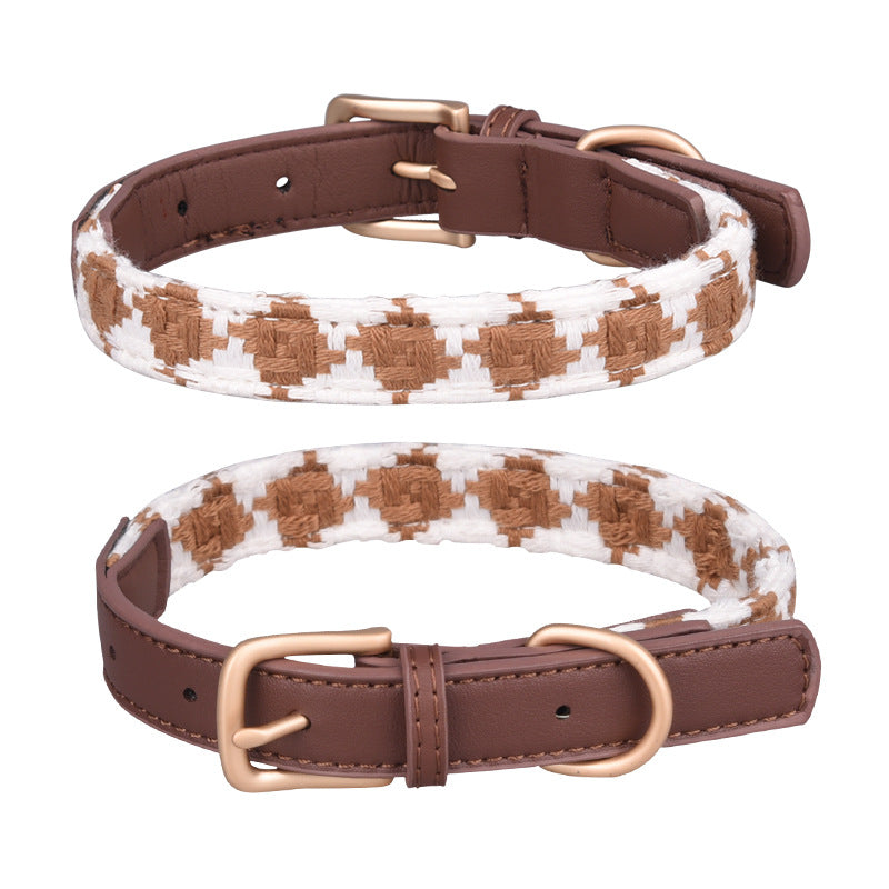 KFX-2880829 Soft Woven Plaid Dog Collar in Red, Green, and Brown - Multiple Sizes Available