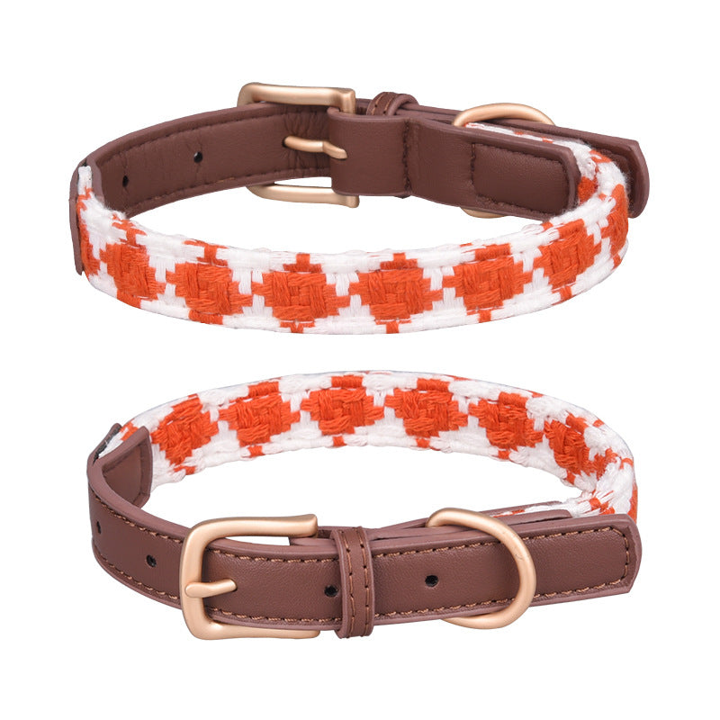 KFX-2880829 Soft Woven Plaid Dog Collar in Red, Green, and Brown - Multiple Sizes Available
