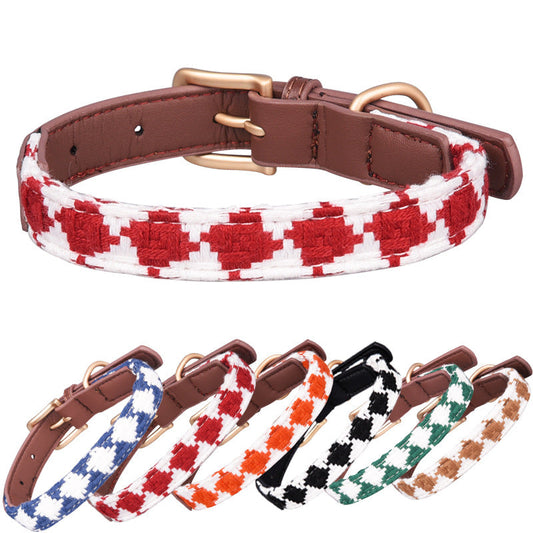 KFX-2880829 Soft Woven Plaid Dog Collar in Red, Green, and Brown - Multiple Sizes Available