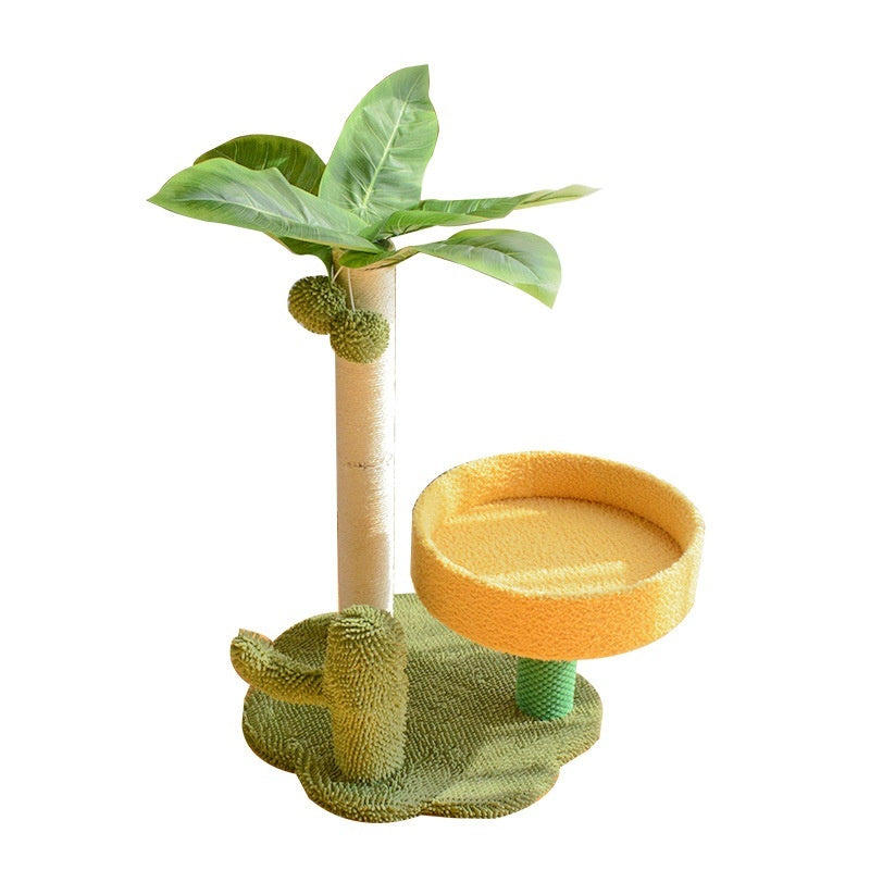 KFX-2882109 Coconut Tree Cat Climbing Frame with Nest and Scratching Rod Wooden Toy
