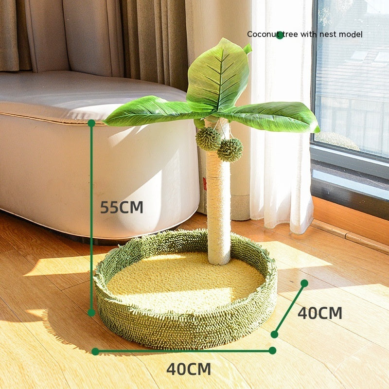 KFX-2882109 Coconut Tree Cat Climbing Frame with Nest and Scratching Rod Wooden Toy