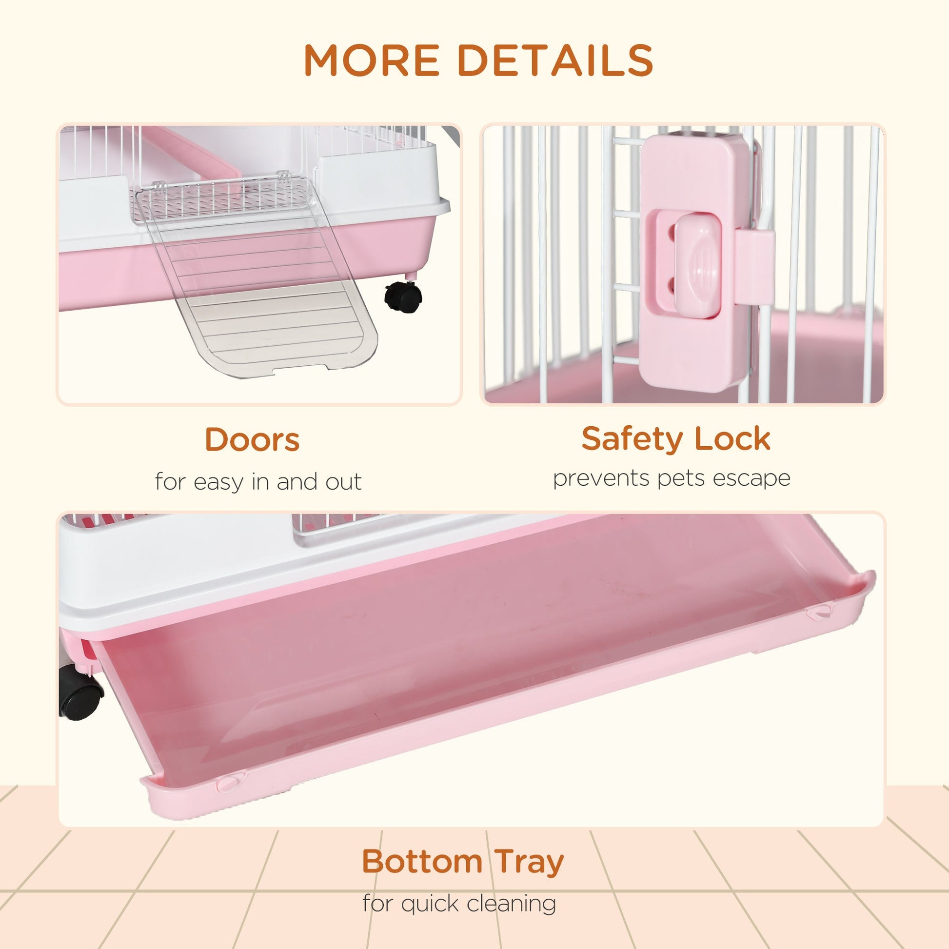 KFX-2882493 32" Pink 6-Level Small Animal Cage with Lockable Wheels, Slide-Out Tray for Rabbits, Chinchillas, Ferrets