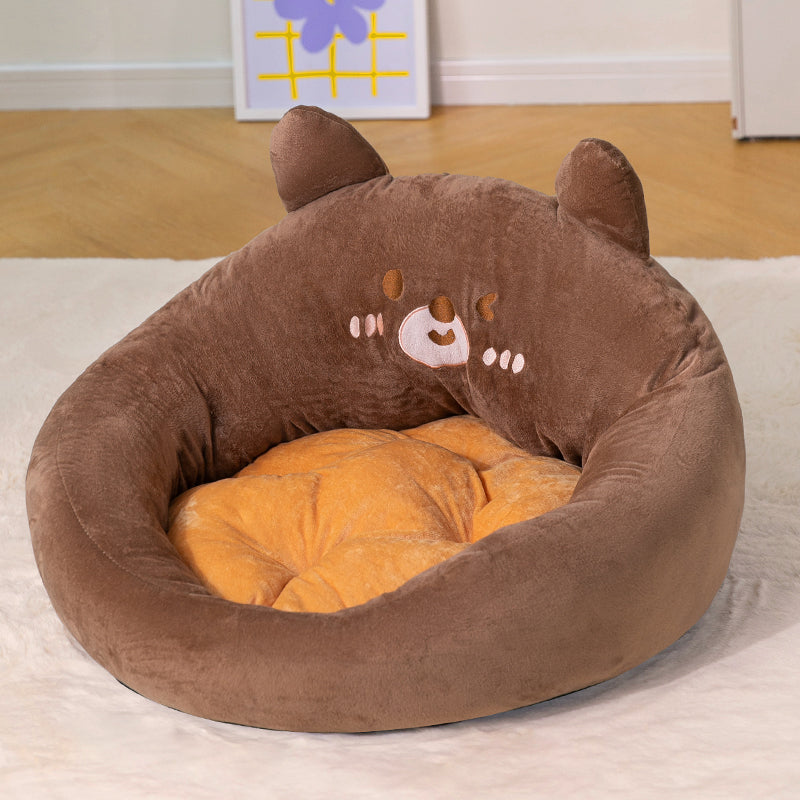 KFX-2882877 Adorable Animal-Shaped Semi-Enclosed Cat Bed with Optional Blanket and Flannel Blanket Options