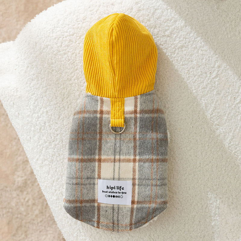 KFX-2885181 Chessboard Pattern Hooded Traction Vest for Pets - Autumn/Winter Apparel, Multiple Sizes Available