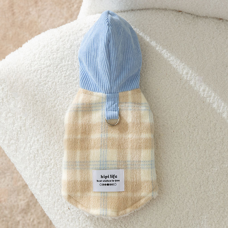 KFX-2885181 Chessboard Pattern Hooded Traction Vest for Pets - Autumn/Winter Apparel, Multiple Sizes Available