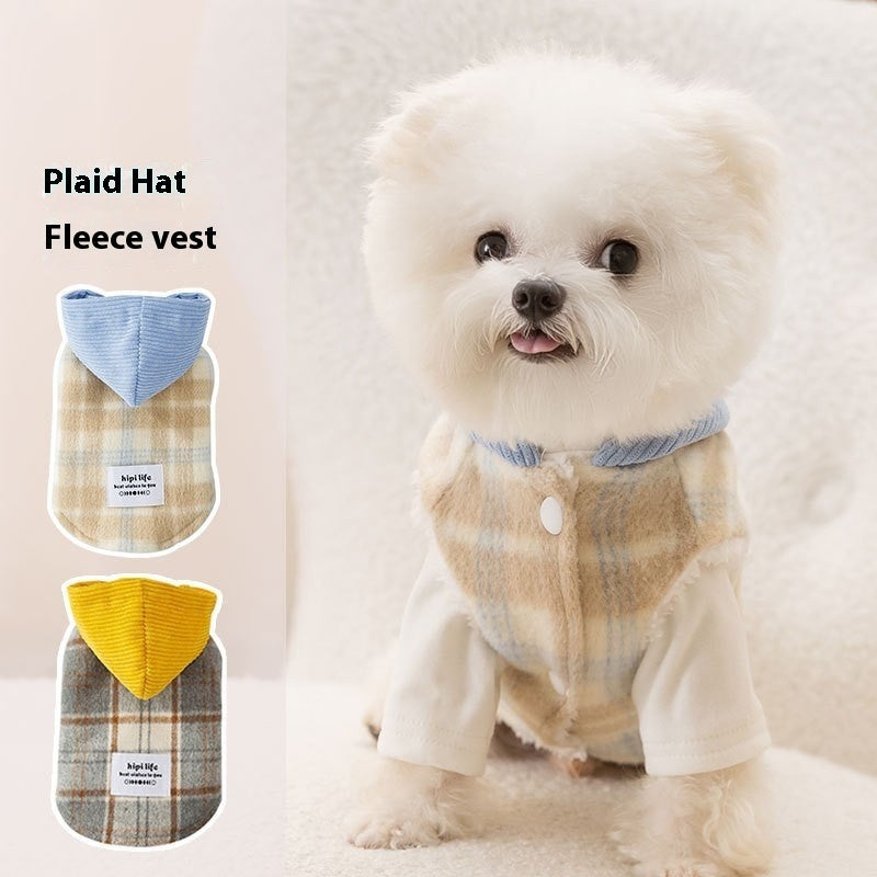 KFX-2885181 Chessboard Pattern Hooded Traction Vest for Pets - Autumn/Winter Apparel, Multiple Sizes Available