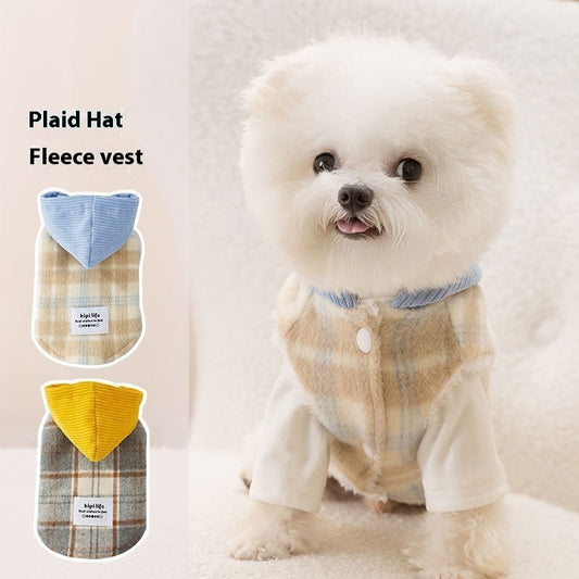 KFX-2885181 Chessboard Pattern Hooded Traction Vest for Pets - Autumn/Winter Apparel, Multiple Sizes Available