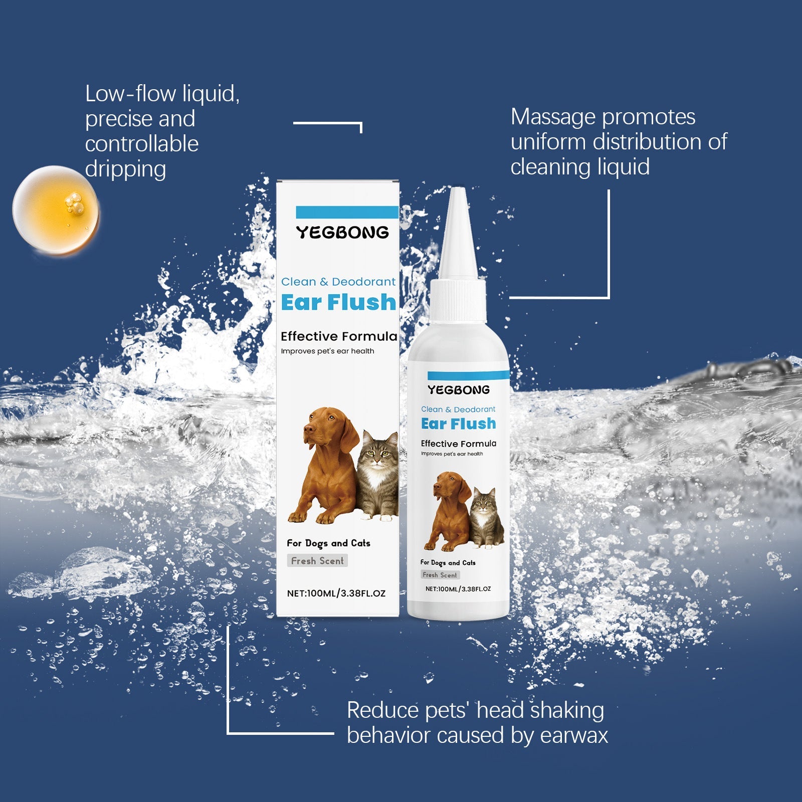 KFX-2886461 Gentle Ear Cleaner for Dogs and Cats - 100ml Earwax Removal Solution