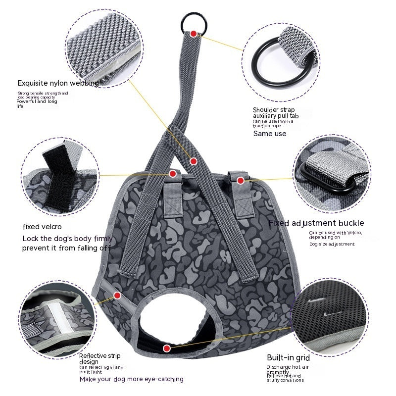 KFX-2887869 Adjustable Camouflage Dog Chest Strap with Hand Holding Rope for Medium Dogs