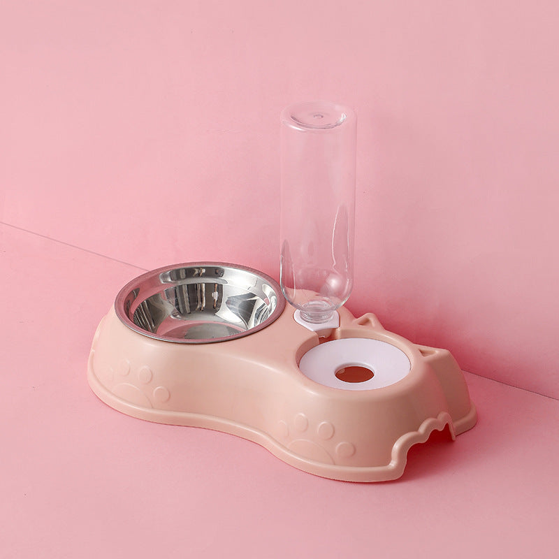 KFX-2890557 Pink Plastic Double Bowl Cat Food and Water Dish with Anti-Tumble Design