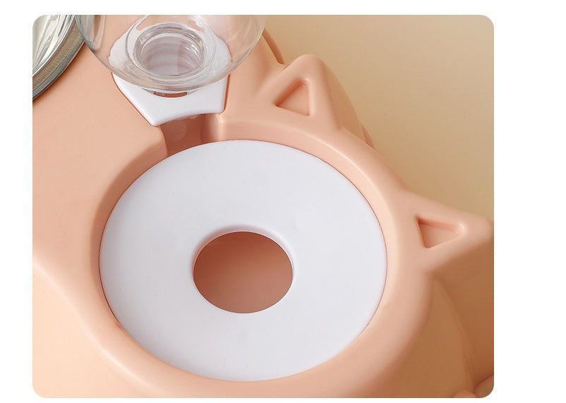 KFX-2890557 Pink Plastic Double Bowl Cat Food and Water Dish with Anti-Tumble Design