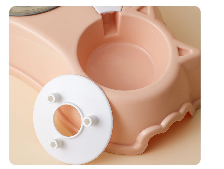 KFX-2890557 Pink Plastic Double Bowl Cat Food and Water Dish with Anti-Tumble Design
