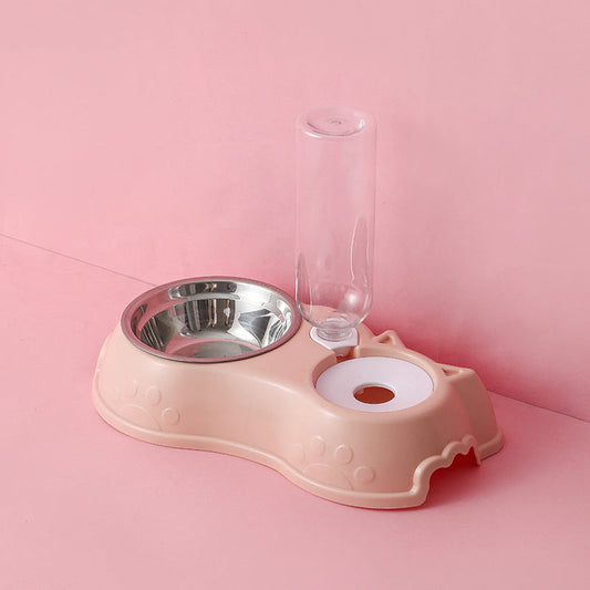 KFX-2890557 Pink Plastic Double Bowl Cat Food and Water Dish with Anti-Tumble Design