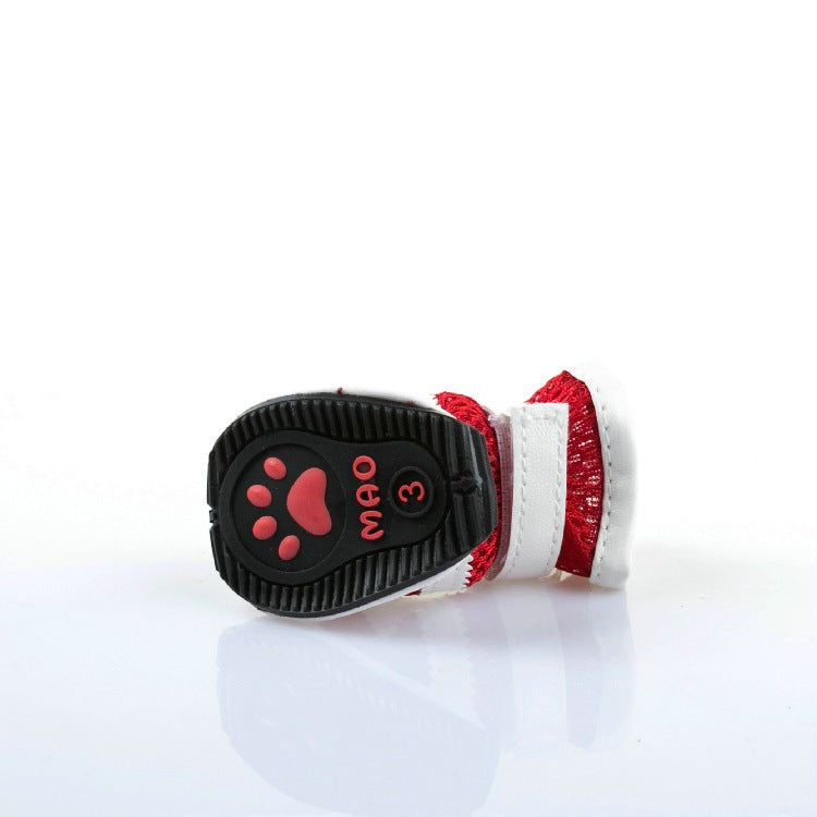 KFX-2891197 Breathable Mesh Dog Shoes - 4 Pack Set in Blue, Red, and Pink, Various Sizes