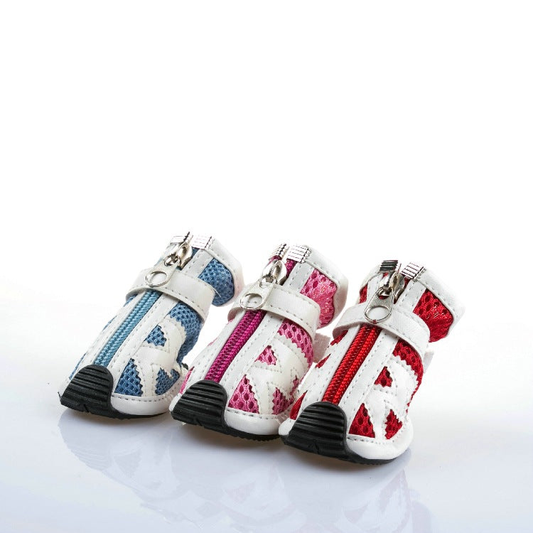 KFX-2891197 Breathable Mesh Dog Shoes - 4 Pack Set in Blue, Red, and Pink, Various Sizes