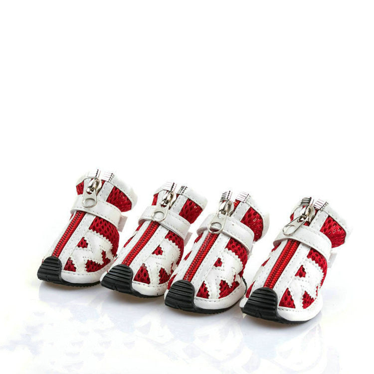 KFX-2891197 Breathable Mesh Dog Shoes - 4 Pack Set in Blue, Red, and Pink, Various Sizes