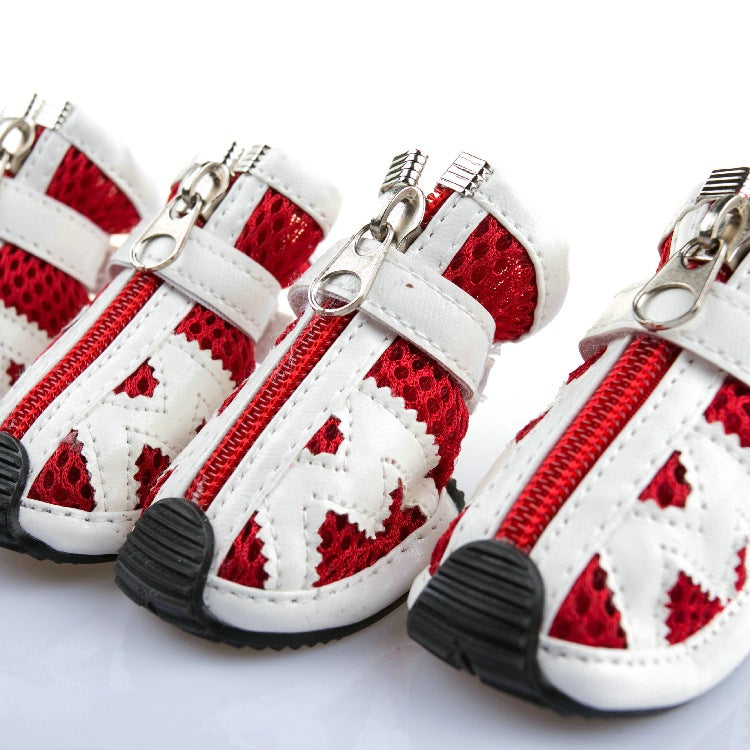 KFX-2891197 Breathable Mesh Dog Shoes - 4 Pack Set in Blue, Red, and Pink, Various Sizes