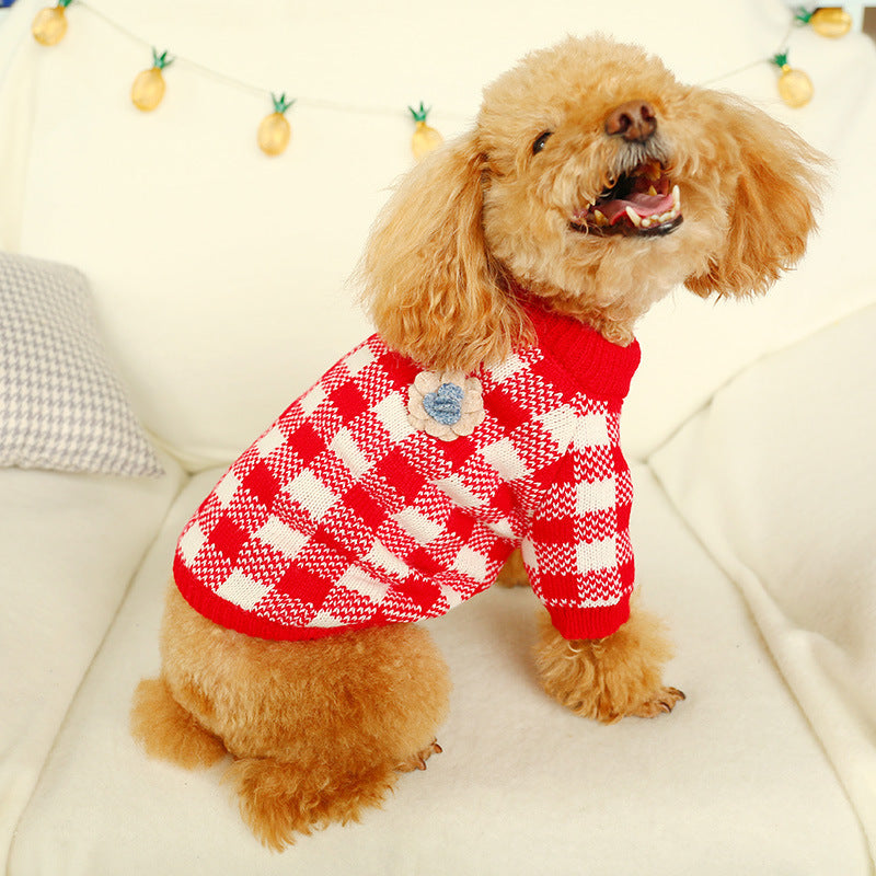 KFX-2898109 Bowknot Knit Sweater for Dogs and Cats - Winter Stylish Pet Costume in Various Colors and Patterns
