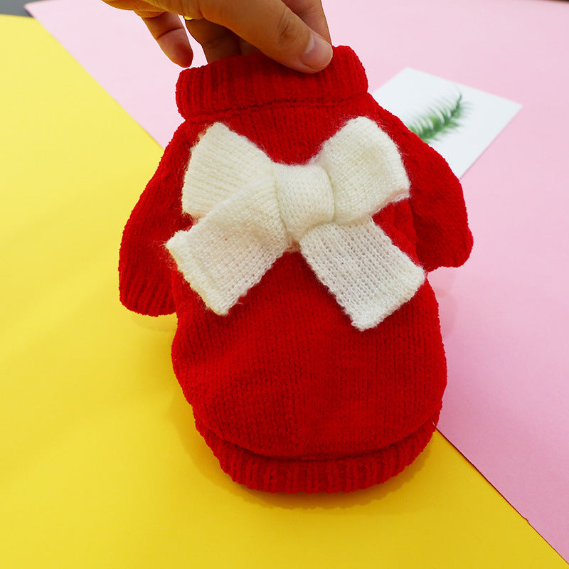 KFX-2898109 Bowknot Knit Sweater for Dogs and Cats - Winter Stylish Pet Costume in Various Colors and Patterns