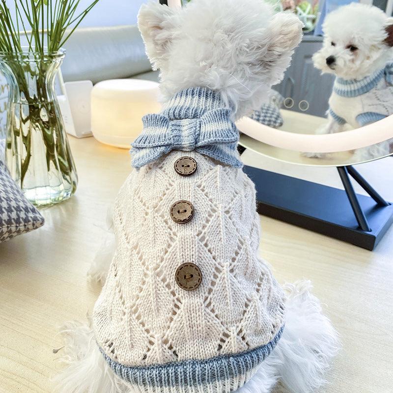 KFX-2898109 Bowknot Knit Sweater for Dogs and Cats - Winter Stylish Pet Costume in Various Colors and Patterns