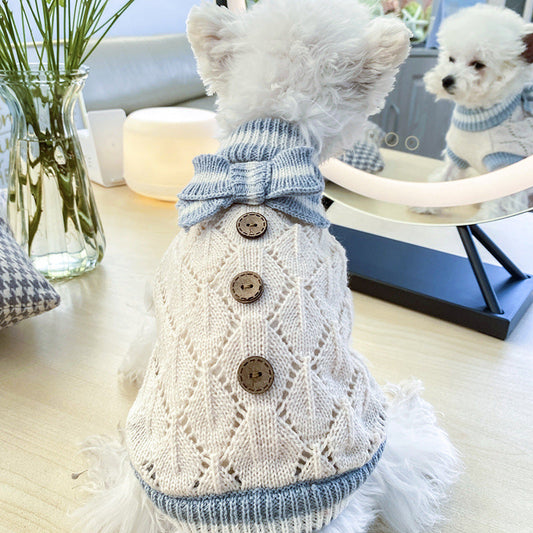 KFX-2898109 Bowknot Knit Sweater for Dogs and Cats - Winter Stylish Pet Costume in Various Colors and Patterns