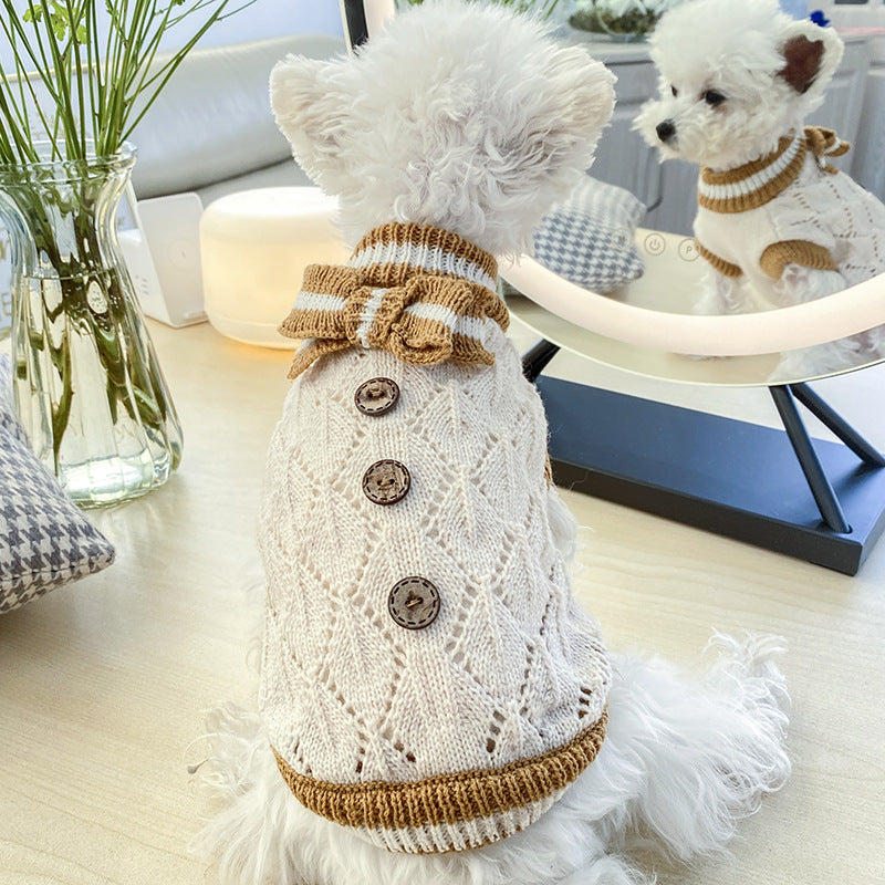 KFX-2898109 Bowknot Knit Sweater for Dogs and Cats - Winter Stylish Pet Costume in Various Colors and Patterns