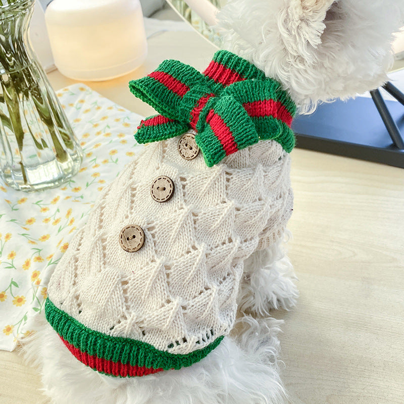 KFX-2898109 Bowknot Knit Sweater for Dogs and Cats - Winter Stylish Pet Costume in Various Colors and Patterns