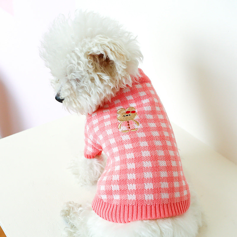 KFX-2898109 Bowknot Knit Sweater for Dogs and Cats - Winter Stylish Pet Costume in Various Colors and Patterns