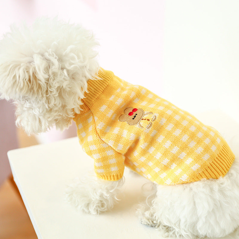 KFX-2898109 Bowknot Knit Sweater for Dogs and Cats - Winter Stylish Pet Costume in Various Colors and Patterns