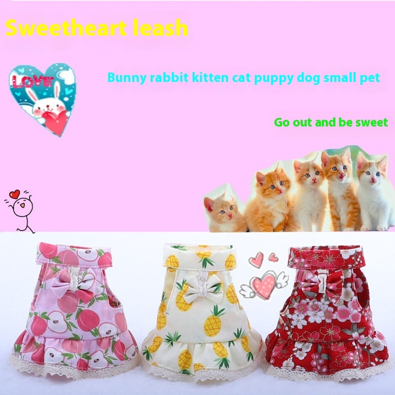 KFX-2901565 Rabbit and Small Animal Rope Chest Back Lace Skirt with Strap and Traction Rope