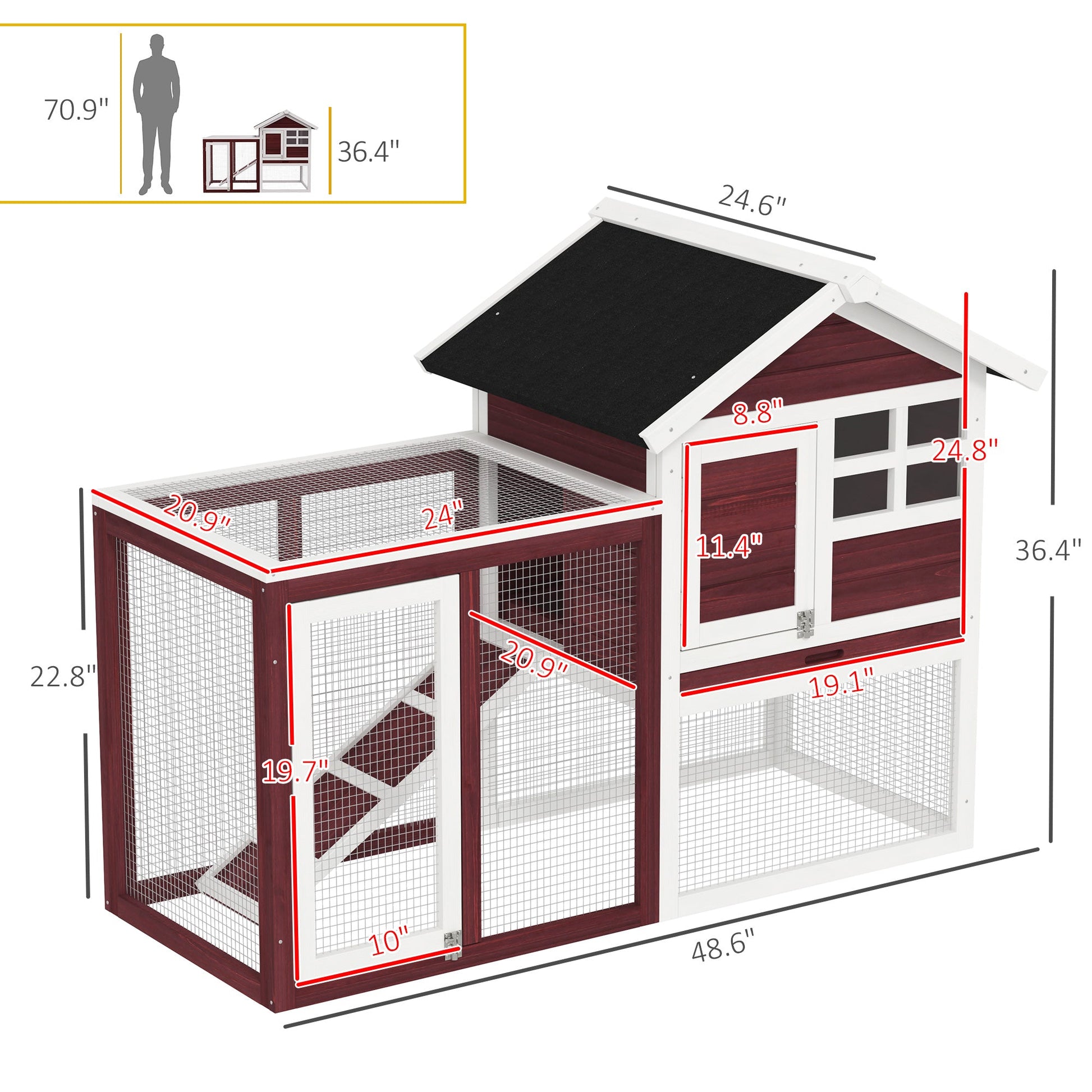 KFX-2903741 48" Outdoor Indoor Rabbit Hutch with Waterproof Asphalt Roof and Easy Clean Tray