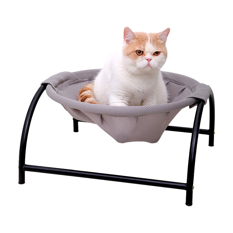 KFX-2904125 Breathable Pet Camping Bed - Pink & Gray Hammock Design, Durable Polyester Fiber and Reinforced Nylon, Size 43*43*24cm