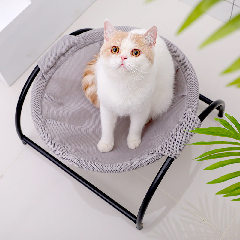 KFX-2904125 Breathable Pet Camping Bed - Pink & Gray Hammock Design, Durable Polyester Fiber and Reinforced Nylon, Size 43*43*24cm