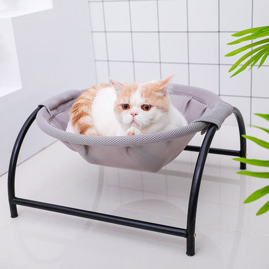 KFX-2904125 Breathable Pet Camping Bed - Pink & Gray Hammock Design, Durable Polyester Fiber and Reinforced Nylon, Size 43*43*24cm
