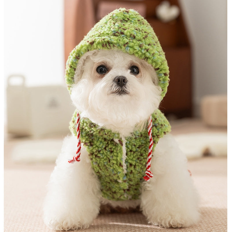 KFX-2904637 Warm Sherpa Pet Hoodie with Snowman Embroidery for Dogs and Cats – Cozy Winter Apparel in Pink and Green