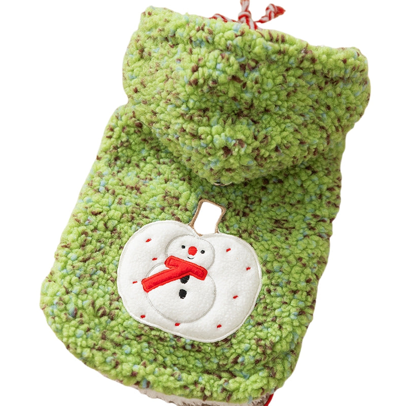 KFX-2904637 Warm Sherpa Pet Hoodie with Snowman Embroidery for Dogs and Cats – Cozy Winter Apparel in Pink and Green