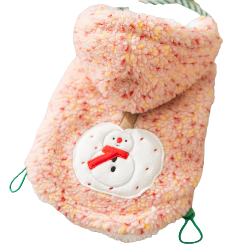 KFX-2904637 Warm Sherpa Pet Hoodie with Snowman Embroidery for Dogs and Cats – Cozy Winter Apparel in Pink and Green