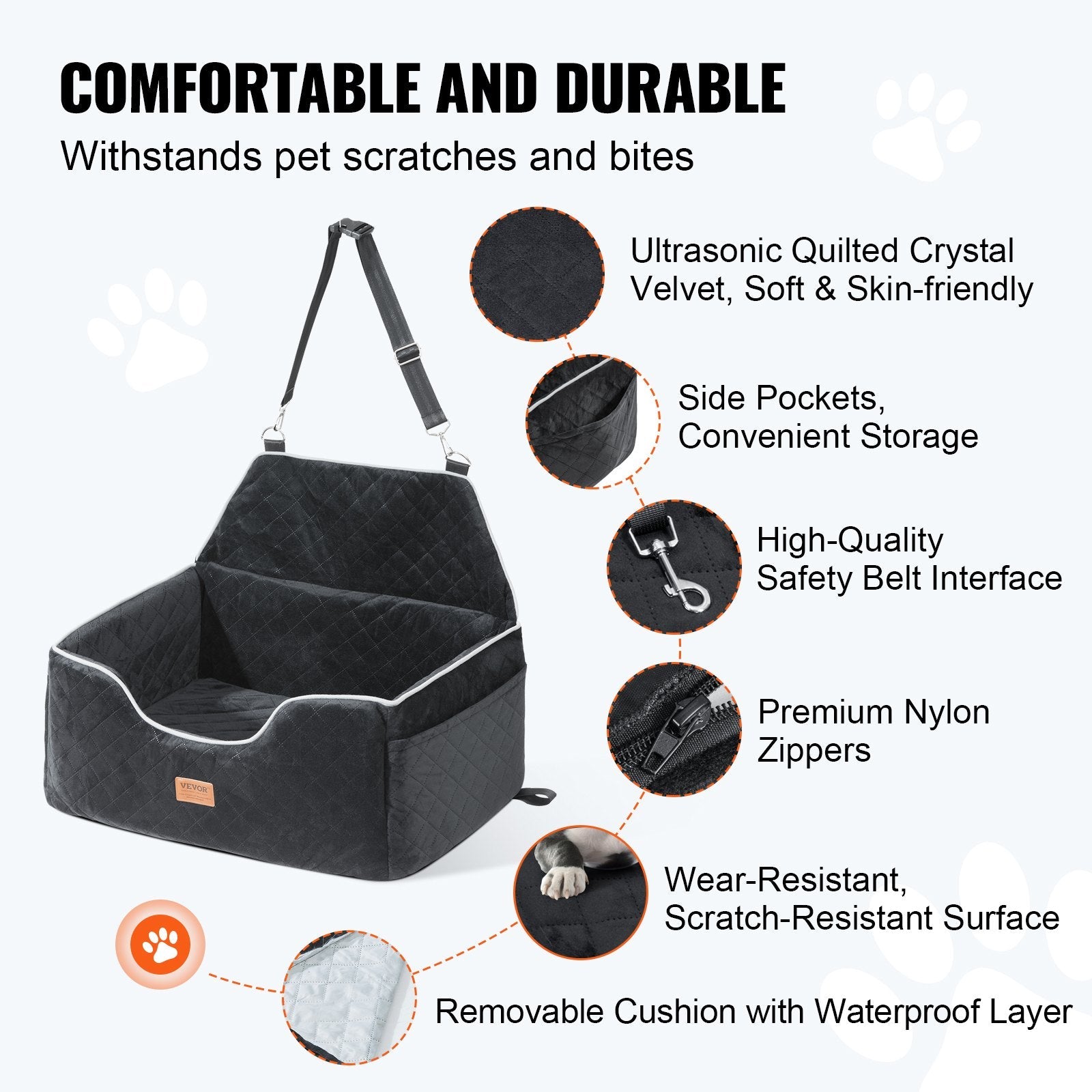 KFX-2904893 Dog Booster Car Seat for Medium to Large Dogs Up to 55 lbs, Comfortable with Removable Pad, Easy Installation, Black