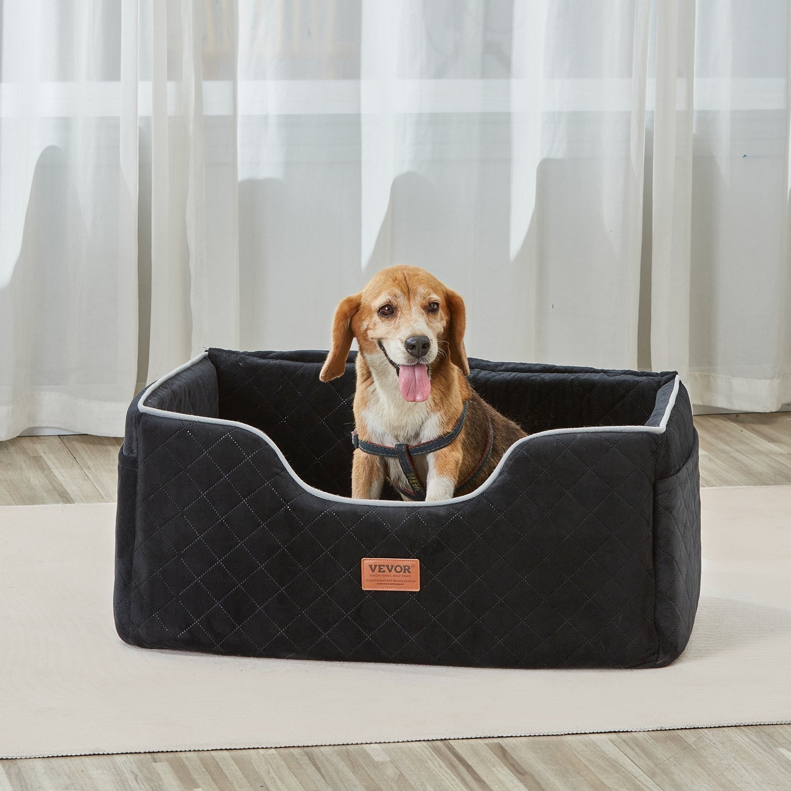 KFX-2904893 Dog Booster Car Seat for Medium to Large Dogs Up to 55 lbs, Comfortable with Removable Pad, Easy Installation, Black