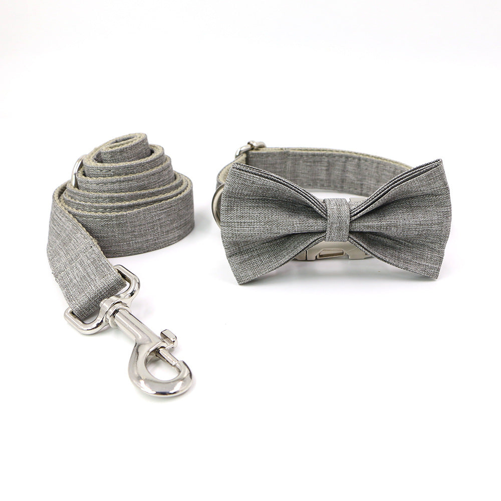 KFX-2907837 Gentleman Gray Outdoor Dog Collar and Leash Set, Polyester Material, Multiple Sizes Available