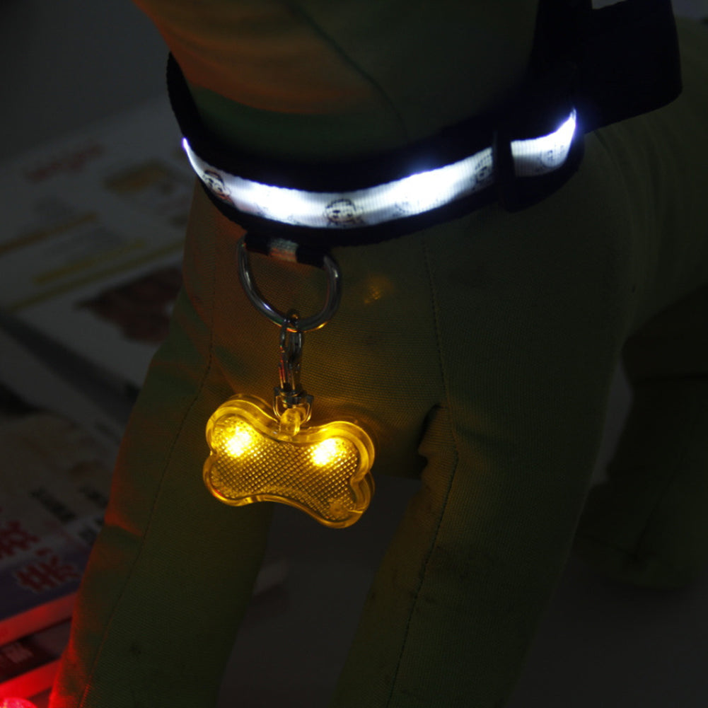 KFX-2908477 LED Bone-Shaped Pet ID Tag Collar Pendant with Custom Name Tag for Safety in Low Light